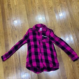 Girls Pink and Black Button Down Flannel Size 16